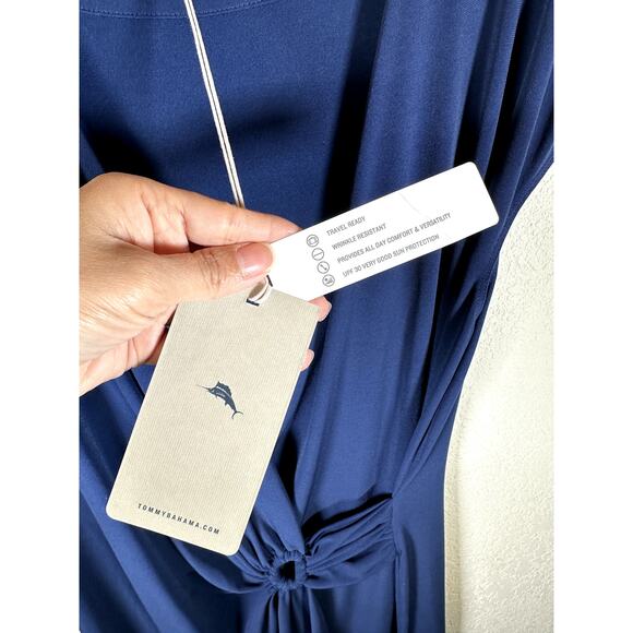 Tommy Bahama Carmela Dress Women’s Large Navy NWT Crossover Front Midi - Picture 6 of 9